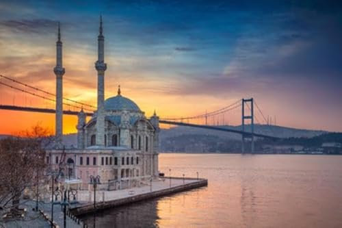 adrium Leinwand-Bild 120 x 80 cm: Istanbul. Bild der Ortaköy-Moschee mit Bosporus-Brücke in Istanbul bei wunderschönem Sonnenaufgang. (76388678)