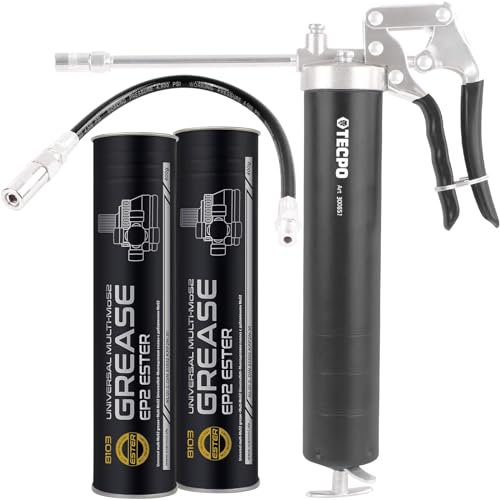 Prensa de engrase con una sola mano con tubo de llenado, prensa manual para engrasar grasa, cartuchos, manguera blindada de 300 mm + 2 x 400 g, cartucho de grasa universal multiusos