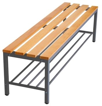 furni24 Bank Umkleidebank, Sitzbank für Umkleideräume mit Schuhrost BxHxT: 150x42x40 cm, Umkleidesitzbank, Umkleidebank, Garderobenbank, Sportbank, Bank mit Echtholz für Fitnessstudio