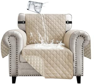 Lydevo Sofa Überzug 1 Sitzer wasserdichte rutschfest Sofabezug Mit Armlehnen Couchbezug Sofaüberwurf Kratzfest Reversible Gesteppte Schonbezug für Haustier Katzen Hunde,Beige