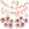 RONGZUBAT 18Pcs Rose Gold 40th Birthday Decorations Set: Banner, Triangular Bunting, 40 Foil Hanging Swirls, Confetti Balloons, Number 40 for Women's 40th Birthday Party