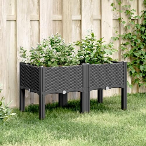 ZEYUAN Jardinière avec Pieds Noir 80x40x42 cm PP,Jardiniere sur Pieds,Bac avec Treillis,Jardiniere Terrasse