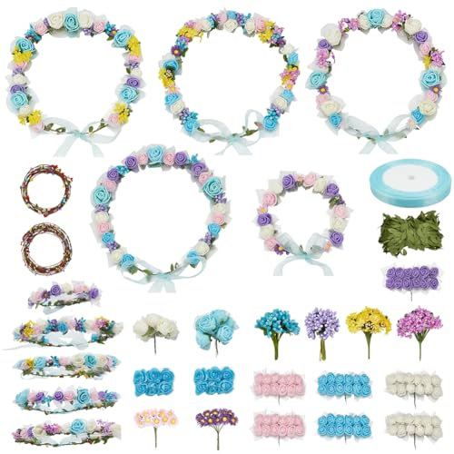 INFUNLY 20-Teiliges Blumenkronen-Bastelset, Machen Sie Ihren Eigenen Blumenkranz, DIY-Blumenkronen-Bastelset, Handgefertigter Blumen-Haarschmuck Für Hochzeit, Geburtstag, Party, Gastgeschenke, DIY-Kun