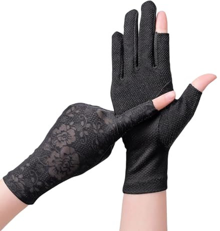 Symphonyw Damen Handschuhe, Sommer Atmungsaktiv Autofahren Handschuhe, rutschfest Seide Touchscreen Handschuhe für Mädchen Dame Sommer Outdoor Radfahren (Schwarz)
