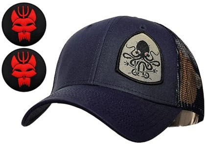 ZXRSJBL Herren- und Damen- Seal Team Taktischer Baseballmütze mit Druckknopfverschluss, Dehnbare Mütze zum Laufen/Fischen + runder Aufnäher. (Octopuses Patch,L)