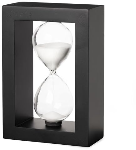 Sablier décoratif rectangulaire noir avec cadre en bois 5 minutes, élégant pour décoration de maison et de bureau, outil de productivité et de gestion du temps (blanc)