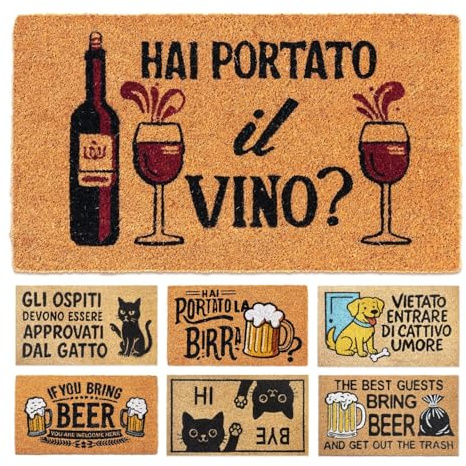 LUA VIKA Zerbino Ingresso Esterno Simpatico, Tappeto Interno, Cocco, Divertente 40x70x1,5 cm, Hai Portato il Vino