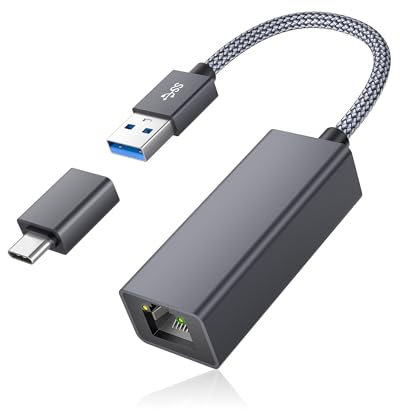RUXELY USB auf Ethernet Adapter,USB 3.0 zu RJ45 1000Mbps Ethernet LAN Netzwerkadapter mit USB C Stecker,Kompatibel für Switch,MacBook, Mi Box, Surface, PC, Laptop mit macOS, Win 11/10, Linux