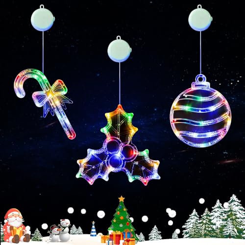HIQE-FL Weihnachtsdeko Christmas Window Lights,3 Stück Weihnachtsbeleuchtung Hängend Fensterlicht,LED Saugnapf Weihnachten Lichter,Weihnachten Saugnapf LED Deko(B)