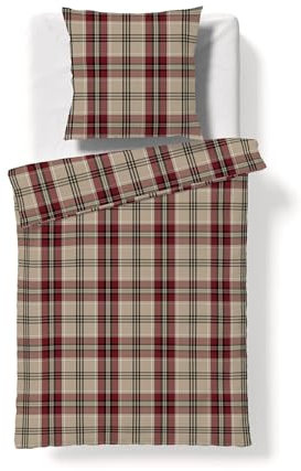 fleuresse gewebte Edelflanell Bettwäsche Lech Wexford beige rot 1 Bettbezug 135 x 200 cm + 1 Kissenbezug 80 x 80 cm