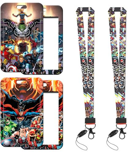 2PCS Porte Badge avec lanière, Porte-Carte d'Identité Avengeer-s, Anime Cordon avec Porte-Badge pour Porte Badges d'Identification Clés Caméra Téléphone Portable