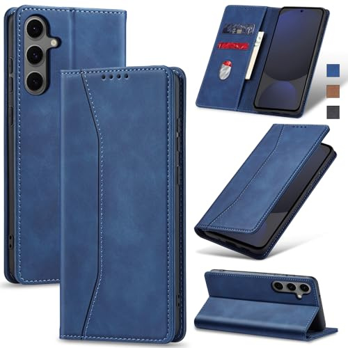 Jasonyu Case for Samsung Galaxy S24 FE Leather Wallet Flip Cover with Card Holder,Kickstand, Magnetic Closure,TPU Shockproof Phone Case Compatible with Samsung S24 FE (Blue)