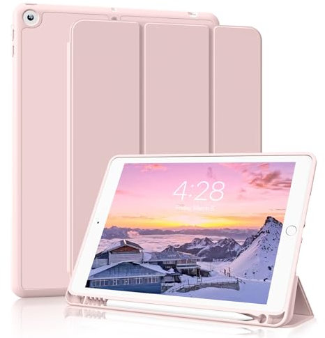 GKABXY Hülle für iPad 9/8 / 7 Generation 2021/2020/2019, 10.2 Zoll Schutzhülle mit Stifthalter, Flexible TPU Rückseite, Auto Schlafen/Wachen, dreifach Faltbare Standfunktion, Rosa