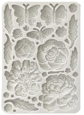 Stamperia - Silicon Mould A5 for Scrapbooks, Bullet Journals and More, Non-Stick, Suitable for Air-Dry Clay, Resin and More, Perfect for Crafts and Gifting (Old Lace, Butterfly and Flowers)