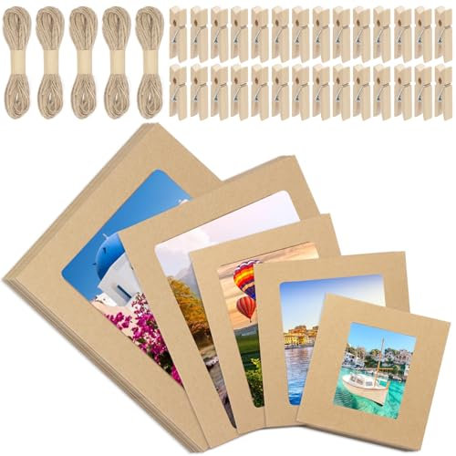 Swpeet Cadre Photo Suspendu en Papier - Lot de 105 Pièces en Carton de 7,6 cm à 17,8 cm avec 50 Clips et 5 Cordes