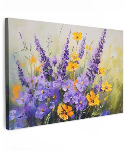 MuchoWow© Bilder 90x60 cm Wohnzimmer Deko Modern Wandbild Kunstdruck auf Leinwand Bild Schlafzimmer über Bett Room Decor Geschenke Lavendel - Blumen - Natur - Kunst