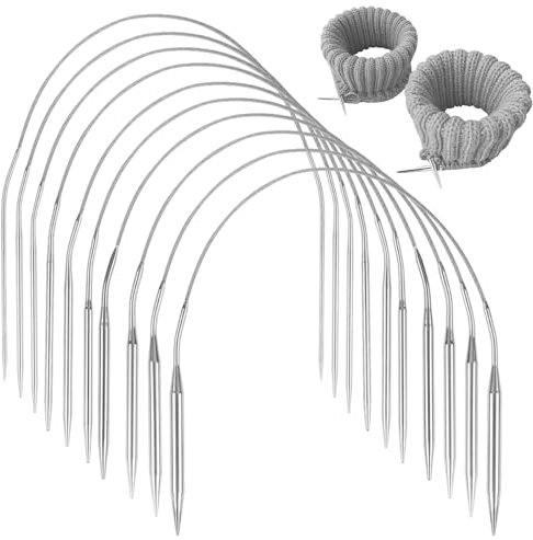 NICKLIN Rundstricknadeln 40 cm,10 Stück Edelstahl Sockenstricknadeln 2/2,5/3/3,5/4/4,5/5/5,5/6/7mm,Flexible Stricknadeln Set Doppelspitz Metall Stricknadel Rundstricknadeln für Socken,Pullover,Mützen