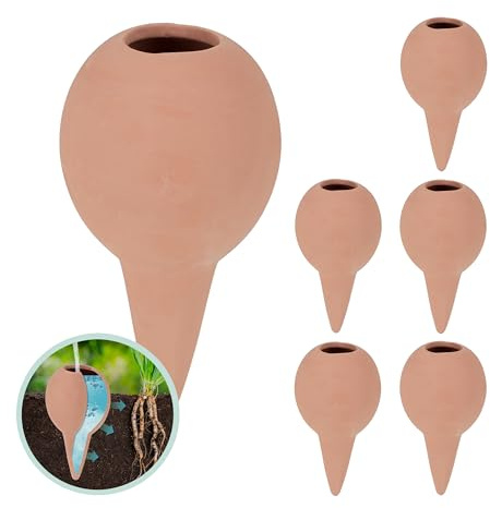Relaxdays Tonkegel Bewässerung, 6er Set, Gießkugel für Zimmerpflanzen und Balkonkästen, H x D: 11,5 x 6 cm, terrakotta