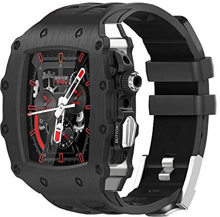 GANYUU Kit de modificación de lujo, para Apple Watch Band Case 8 7 45 mm, marco de metal con bisel de flúor, correa de reloj, para iWatch SE 6 5 4 4 44 mm, 44MM, Ágata