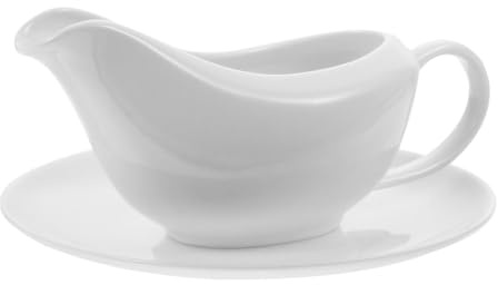 STOBAZA Ceramic Gravy Boat with Saucer White Sauce Boat and Tray for Serving Gravy Dressings Broths Cheese Dips with Handle and Pouring Spout for Christmas Thanksgiving Kitchen Table