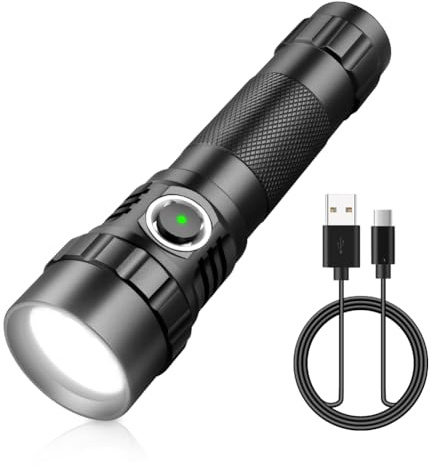 KEENZO 501BPRO - Linterna LED táctica de mano con luz blanca superbrillante, IP65, impermeable, enfoque de zoom, foco para exteriores, senderismo, camping, luz de búsqueda