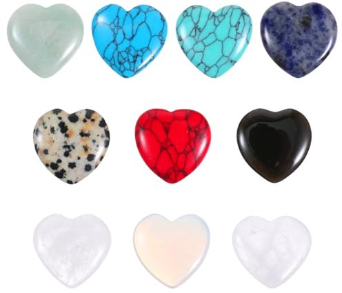 10 Stück Kristalle Edelsteine Set,Bunte Herz Stein,Glücksbringer Herz Stein,Kristall Heilstein,Mineralien Heilsteine,Glückssteine für Kinder Herz,Kristalle Steine,Herz Deko Glückssteine für Geschenke