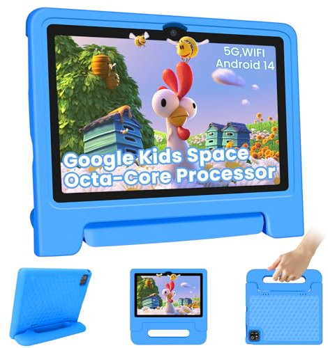 Iconiotk Tablet para niños de 10.1 pulgadas Android 14 Octa-Core 64 GB 6000 mAh para niños, control parental, pantalla táctil HD, funda a prueba de golpes, doble cámara, regalo para niños de 3 a 9