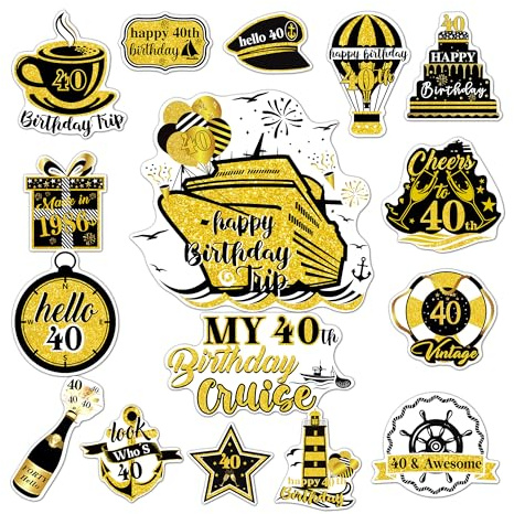 Cruise Door Decorations Birthday Magnetic - 16 Pcs Black Gold 40th Birthday Cruise Ship Door Decorations 1985 Cruising Cabin Magnets Stickers for Happy Cheers to 40 Years Vintage Carnival Party Decor