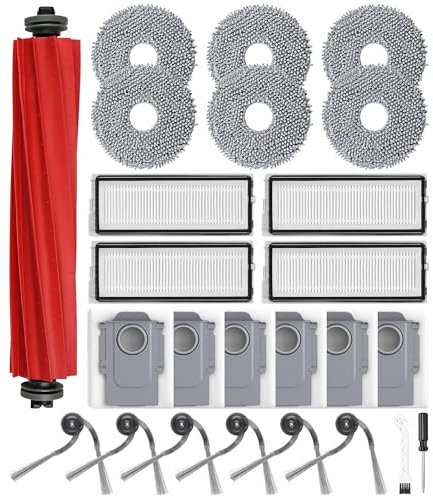 25 Stück Zubehör für Roborock QV 35A / Roborock QV 35S Saugroboter, 1 Hauptbürste 6 Staubbeutel 6 Wischpad 4 HEPA Filter 6 Seitenbürste 1 Reinigungszubehör 1 Schraubendreher Ersatzteilset