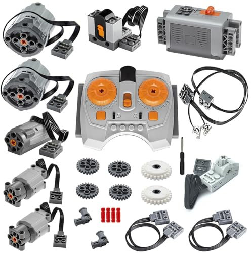 24 PCS Power Functions Set, Power Function Motor Kit, Change Parts,Motor-Remote-Control-Box-Light Cable Control Switch Technical-Parts, Compatible with Major Brands