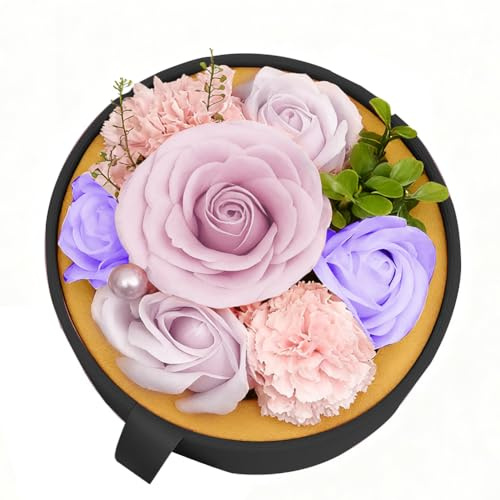 Zinueen Luxuriöse Rosenbox mit Ziegenmilchseife – Handgefertigte Seifenrosen in Blumenbox, Wellness Geschenke für Frauen, Dauerhaftes Geschenk für Muttertag & mehr (1, Lavendelviolett)