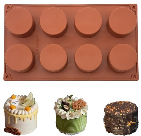 SEABABOO Moules Cylindriques en Silicone à 8 Cavités de 5,5 cm, Moule en Silicone à Chocolat Brownie Ronds pour Muffin, Mousse, Gâteau, Cheesecake, Pudding, Marron, 1 Pièce (Marron, 1)