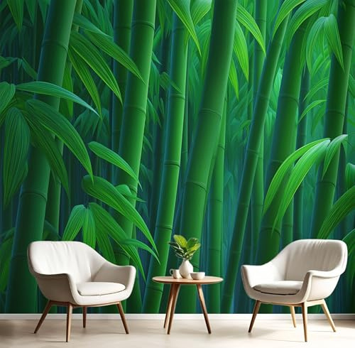 Papier Peint Panoramique Forêt De Bambous Naturelle, 200X140Cm (Lxh), Tapisserie Poster Geant Mural Vert Émeraude, Personnalisé 3D Pour Salon Chambre D'Enfants Décoration Murale Paysage Végétal