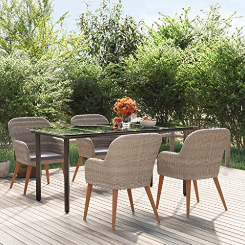 QJBSAVVA 5-TLG. Garten-Essgruppe aus Akazienholz & Stahl mit robustem Glas-Tisch 160x80x74 cm dunkelgrau Lederkissen bierzeltgarnitur für Balkon, Terrasse und Garten