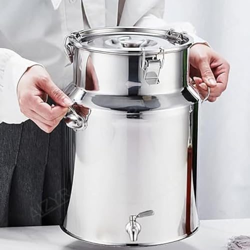Milchkanne Edelstahl 9 Liter Mit Hahn,Milcheimer Edelstahl Mit Deckel Luftdichtes Milchkännchen Milch Barrel Farm Milk Transport Can Hahn Milk Jug Pitcher,Capacity-9L
