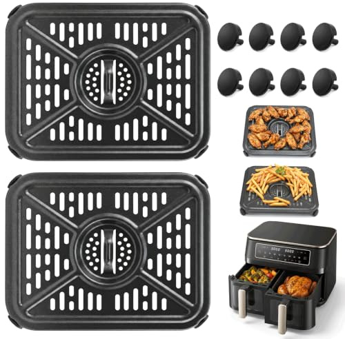 TSKDKIT Air Fryer Grill Pfanne für Ninja Foodi AF400EU 9.5L | 6-in-1 DualZone 2 Schubladen Heißluftfritteuse Grillplatte, Ersatz Crisper Platte mit Gummipuffer, Spülmaschinenfest
