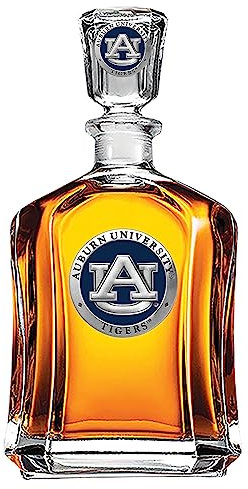 Heritage Pewter Auburn Capitol Decanter | 24 OZ Whiskey Decanter for Liquor with Airtight Stopper | Expertly Crafted Pewter Glass Clear