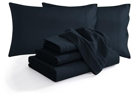Luxurious Soft 1500 Premier Hotel Quality 6-Piece Bed Sheet Set Premium Hotel Quality Wrinkle and Fade Resistant Coziest Bedding Set, All Around Elastic Fitted Sheet, Deep Pocket, Full, Black
