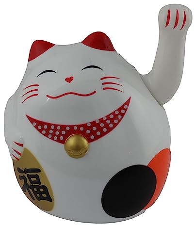 Superfreak Glückskatze - Maneki-Neko - rundliche Winkekatze 11 cm - weiß