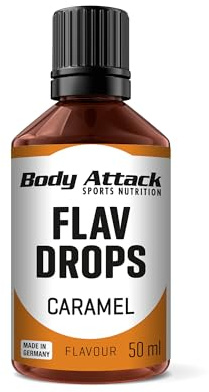 Body Attack Flav Drops Karamell 50 ml | vegan, zum Süßen von Porridge, Müsli & Co., hochkonzentrierte Aromen, aspartamfrei, zucker- & fettfrei, 0 Kalorien