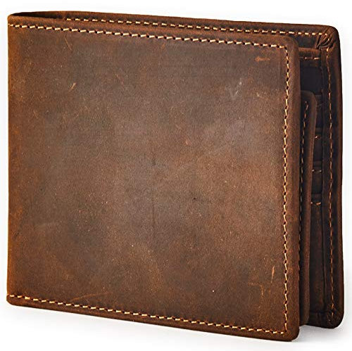 BRASS TACKS Leathercraft Portefeuille Vintage en Cuir Pleine Fleur pour Homme, boîte Cadeau, Marron-2, M, Portefeuille à Deux Volets