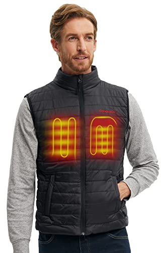 CONQUECO Men's Heated Vest Jacket: Slim Fit Electric Heating Gilet with Battery Pack in Winter Warm for Outdoor Camping Hiking Hunting (Black,L)