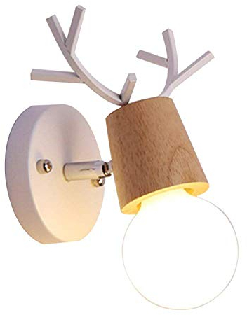 Hobaca® E27 Weiß Antler Holzeisen Nordic Wandleuchten für Haus Nachttreppen Café Bar Innen Kreativer Hauptleuchten Wandlampe
