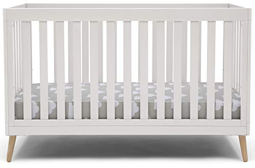 Delta Children Essex 4-in-1 Convertible Baby Crib, Bianca White with Natural Legs