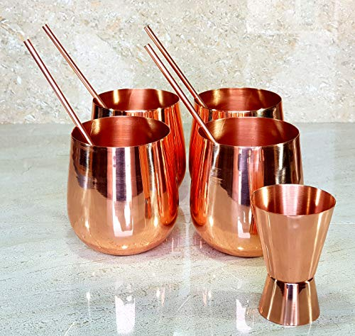 eSplanade Moscow Mule Kupferbecher - Set mit 4-100% handgefertigten - lebensmittelechten reinen Vollkupferbechern mit Cocktail- (Moscow Mule Plain Without Handles)
