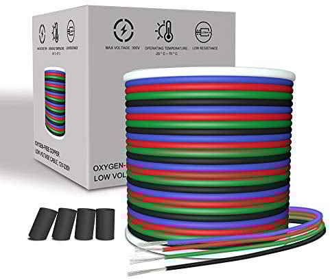 AOTOINK 20M Filo Elettrico RGB Cavo di Estensione a LED da 4x0,32mm² 4 pin 22 Filo AWG per Striscia a LED RGB 5050 3528 2835