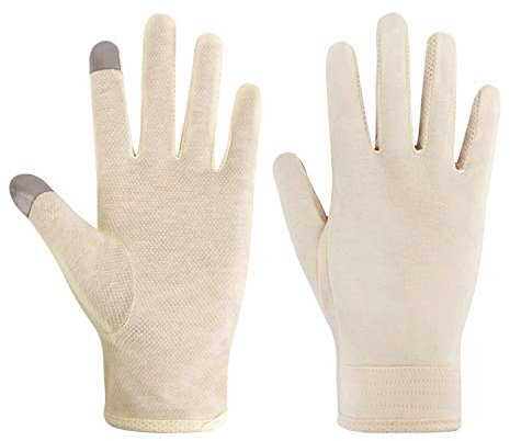 Men Breathable Thin Touchscreen Gloves Summer Lightweight Driving Gloves, Sun UV Protection Cotton Gloves Adult Anti-slip Full Finger Mitt Running Gloves Outsides Cycling Hiking Gloves (#A-Beige)