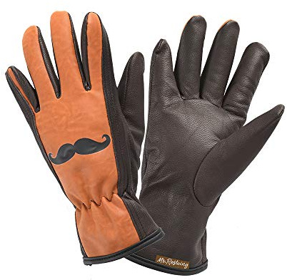 ROSTAING Mister Handschuhe für den Garten, braun, Schnurrbart, aus Leder im modischen & raffinierten Look, ideal für alle Arbeiten zum Beschneiden, Pflanzen und Jäten – Farbe: Braun