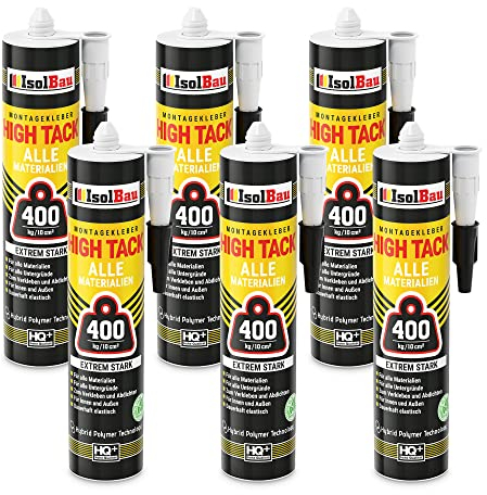 Isolbau Montage-Kleber Extra Stark High Tack - 6 x 530 g - Alleskleber für Innen- & Außenbereich - Baukleber Hybrid MS Polymer - Extrem Stark - 430 kg / 10 cm² - Weiß