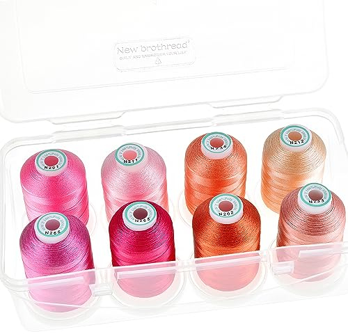 New brothread - 18 Optionen - 8 Schnappen Spulen von 1000m jeder Polyester Maschine Stickgarn mit Klarer Kunststoff Aufbewahrungsbox für Stickerei & Quilten - Pink/Rose/Flesh